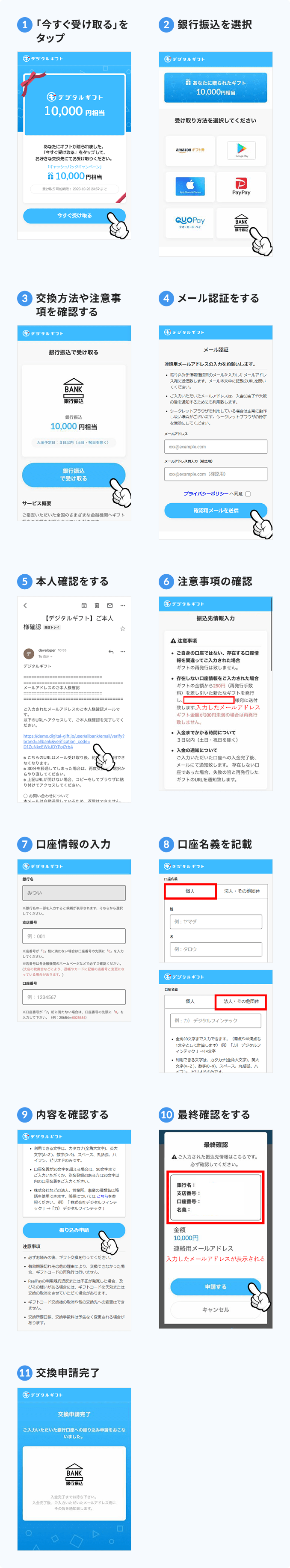 現金デジタルギフト受け取り方法